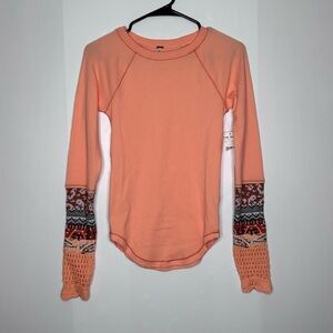 NWT Free people In The Mix cuff thermal desert orange combo top size XS